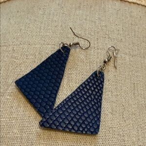Blue Leather Textured Earrings